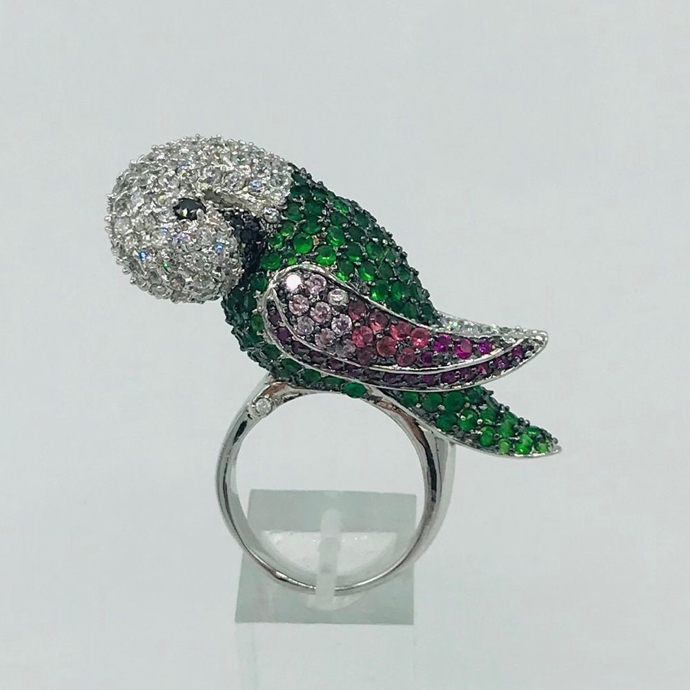 NEW RHODIUM PLATED CZ PARROT RING - Picture 3 of 16